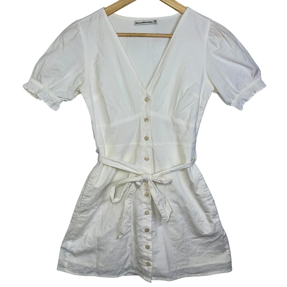Abercrombie & Fitch White Cotton Button Front Belted Mini Dress Womens Size XS P